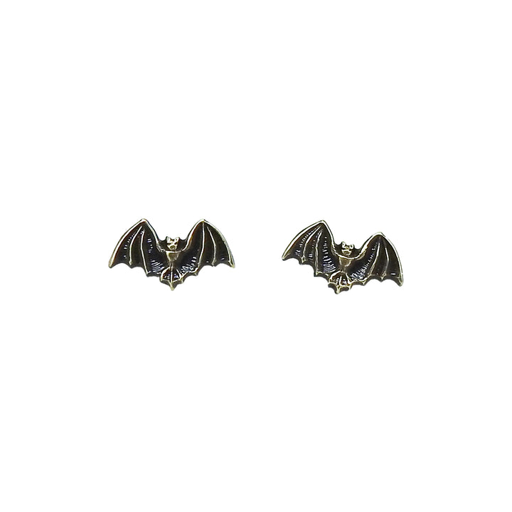 Bat Stud Earrings - Antiqued Brass