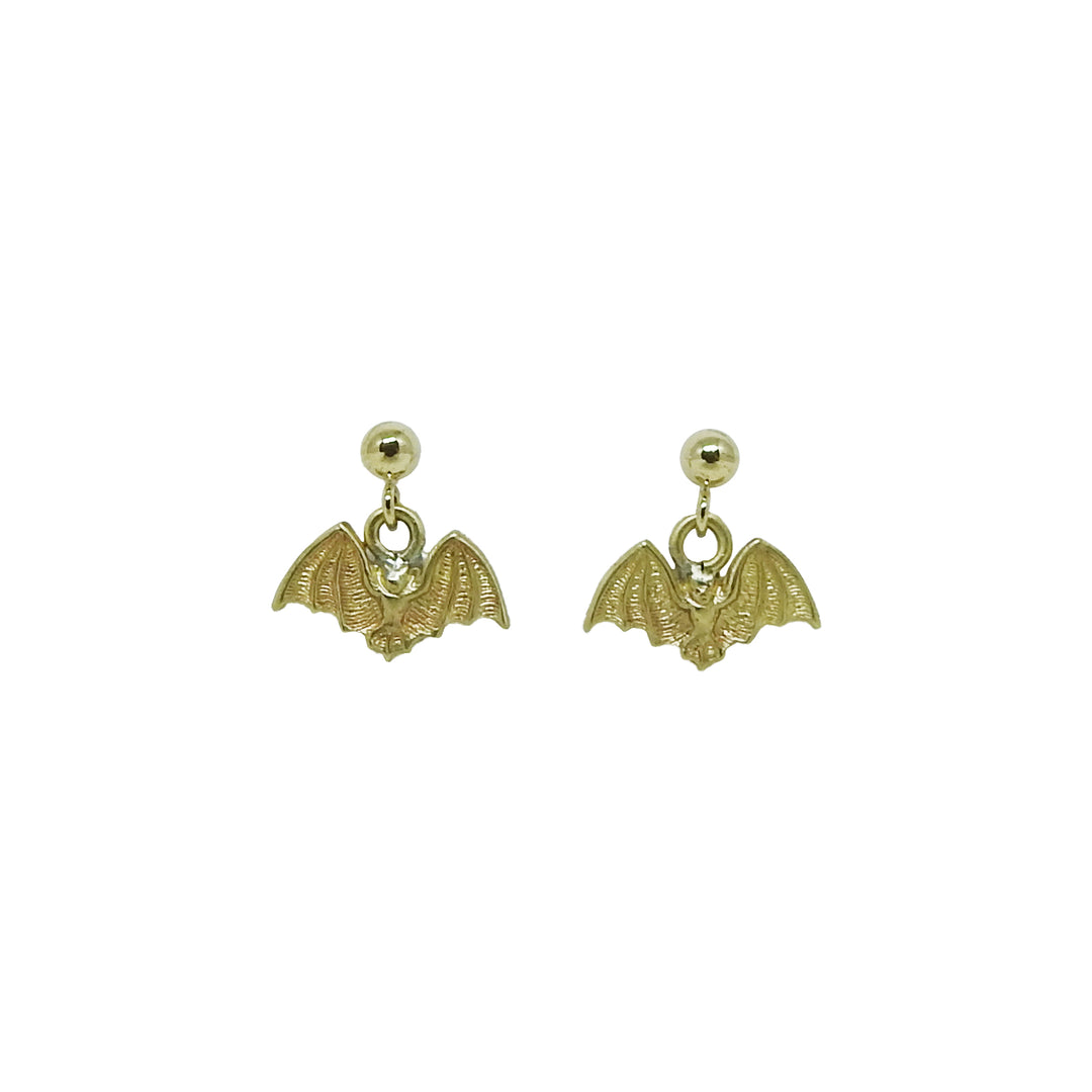Bat Drop Earrings - Bright Brass