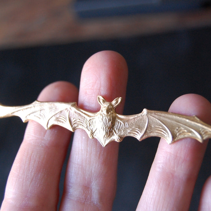Vampire Bat Brooch -  Bright Brass