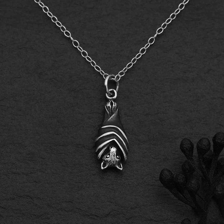 Hanging Bat Necklace - Silver