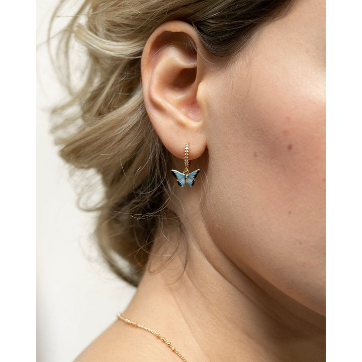 Enamel Blue Butterfly Huggie Earrings