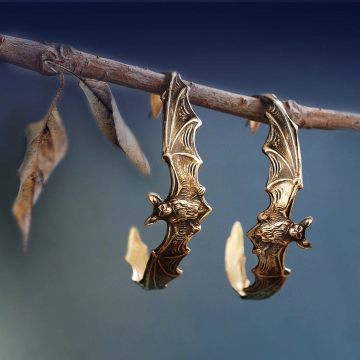 Bat Hoop Earrings - Bronze
