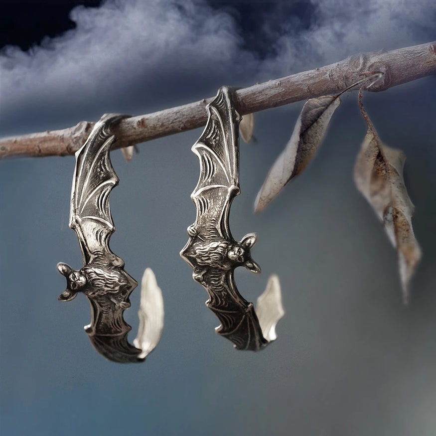 Bat Hoop Earrings - Silver