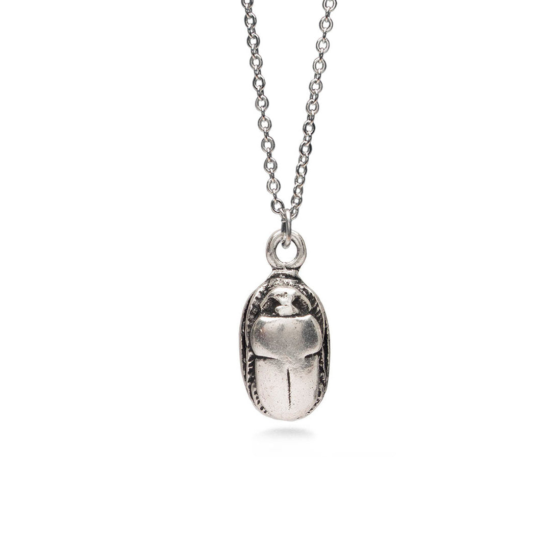 Scarab Pendant Necklace - Antiqued Silver Finish