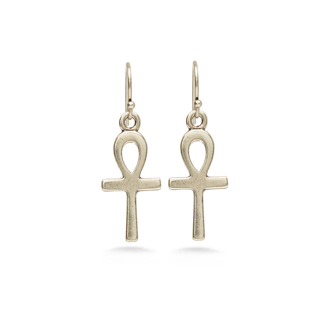 Ankh Earrings - Antiqued Silver Finish
