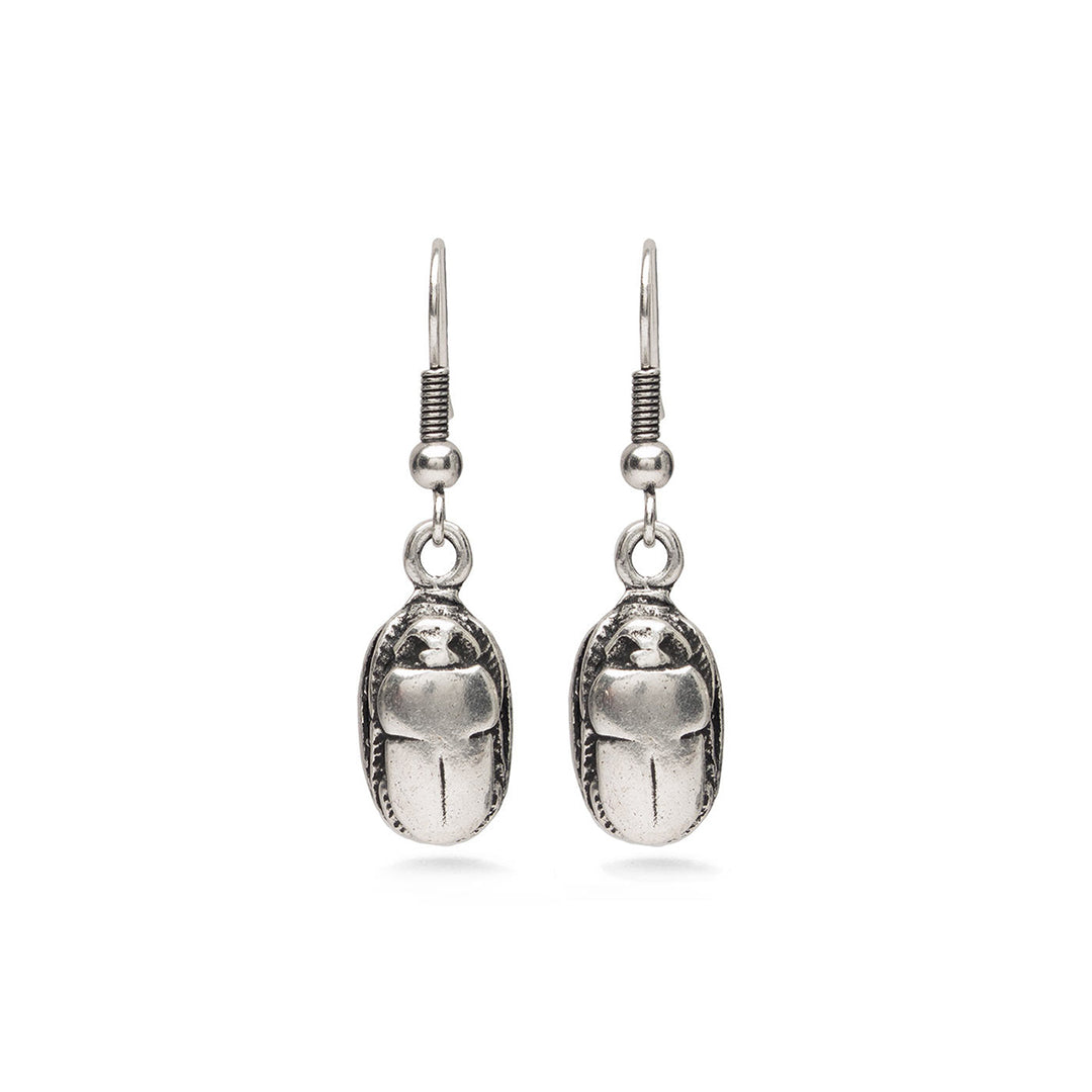 Scarab Earrings - Antiqued Silver Finish