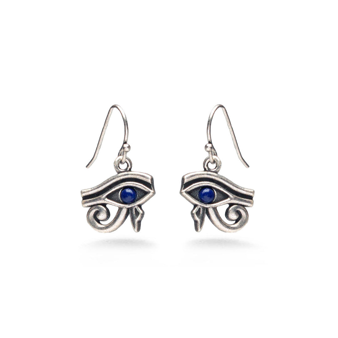 Eye of Horus with Lapis Earrings - Antiqued Silver Finish