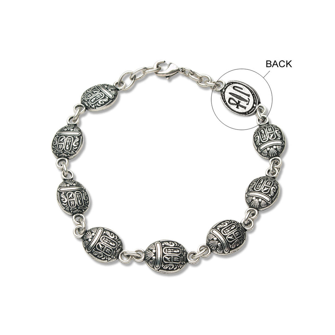 Scarab Link Bracelet - Antiqued Silver Finish