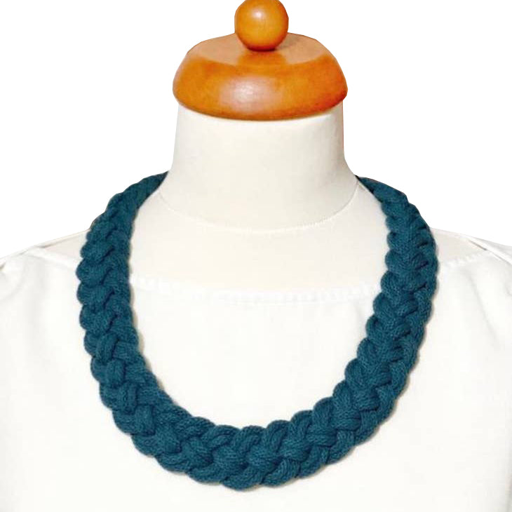 Knotted Cotton Rope Collar Necklace Blue