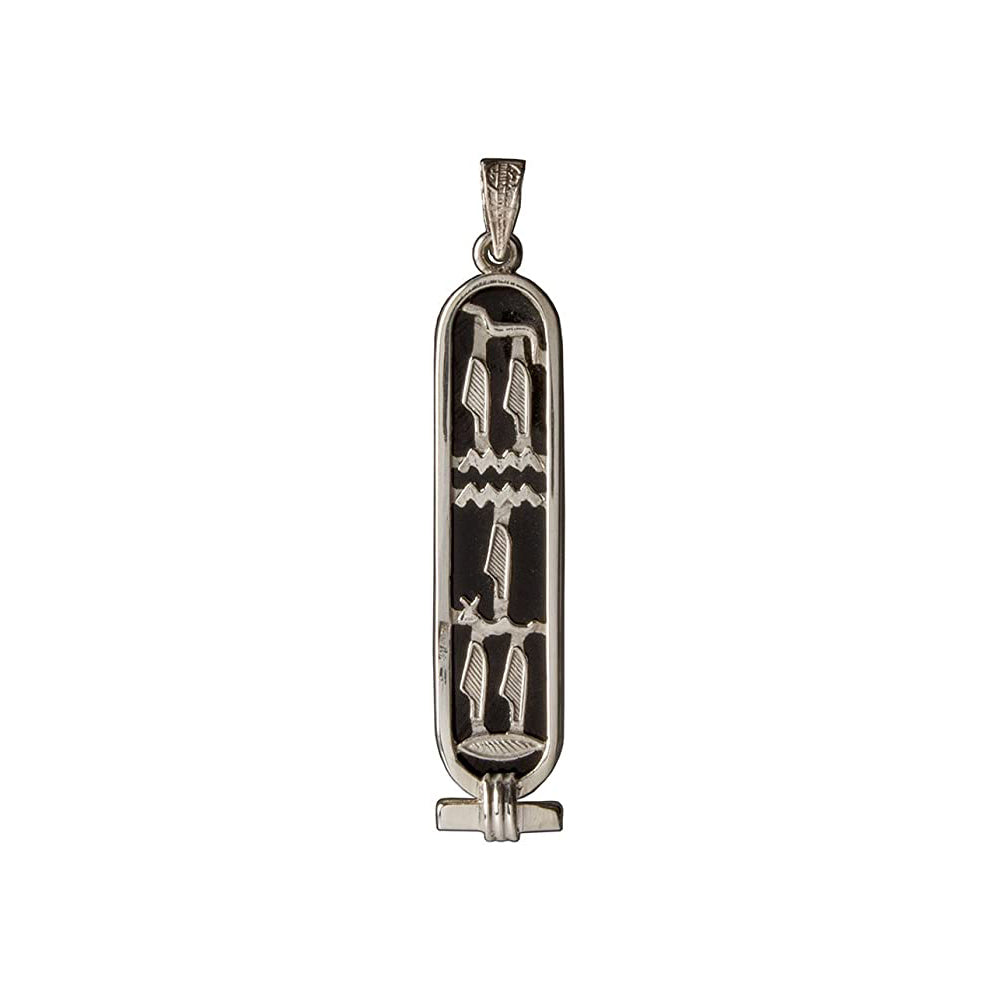 Personalized Sterling Silver Created Onyx Cartouche Pendant