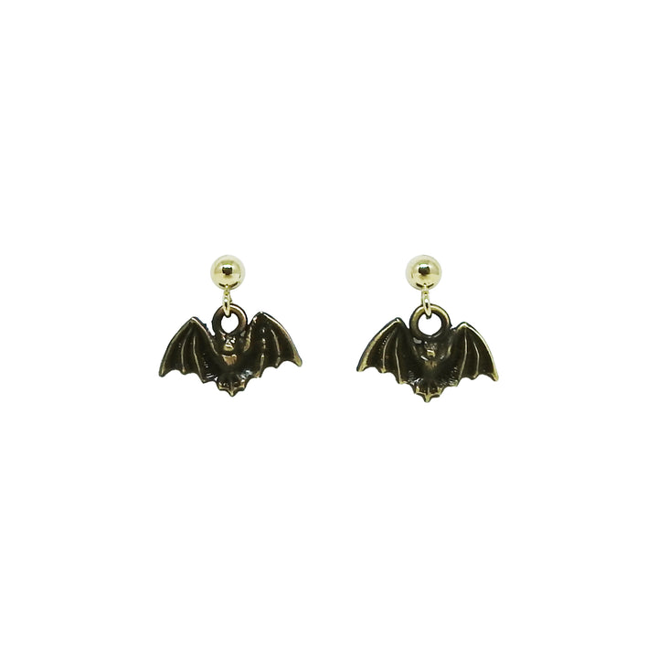 Bat Drop Earrings - Antiqued Brass