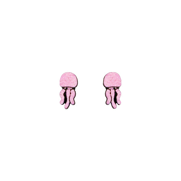 Wooden Jellyfish Earrings - Pink