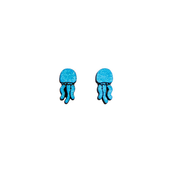 Wooden Jellyfish Earrings - Blue