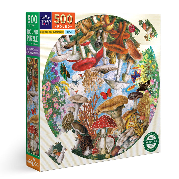 Mushrooms and Butterflies 500 Piece Round Puzzle  eeBoo   