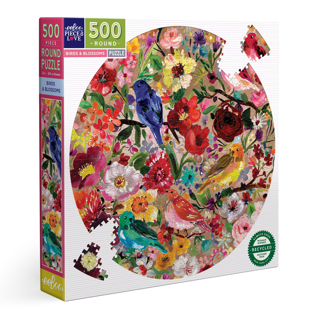 Birds & Blossoms 500 Piece Round Puzzle  eeBoo   