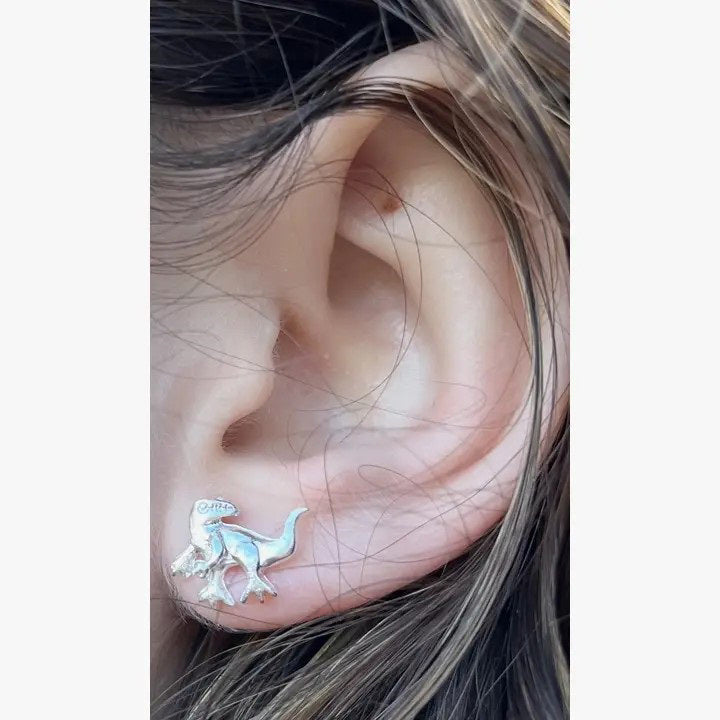 SUE the T. rex Silver Earrings Model Shot