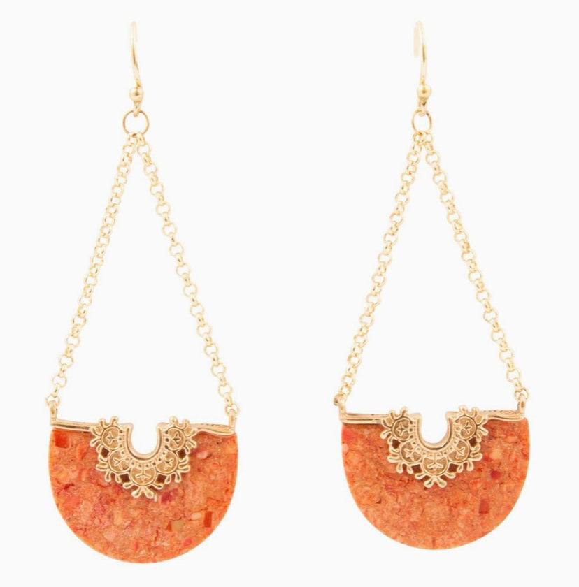 Crescent Orange Chandelier Earrings