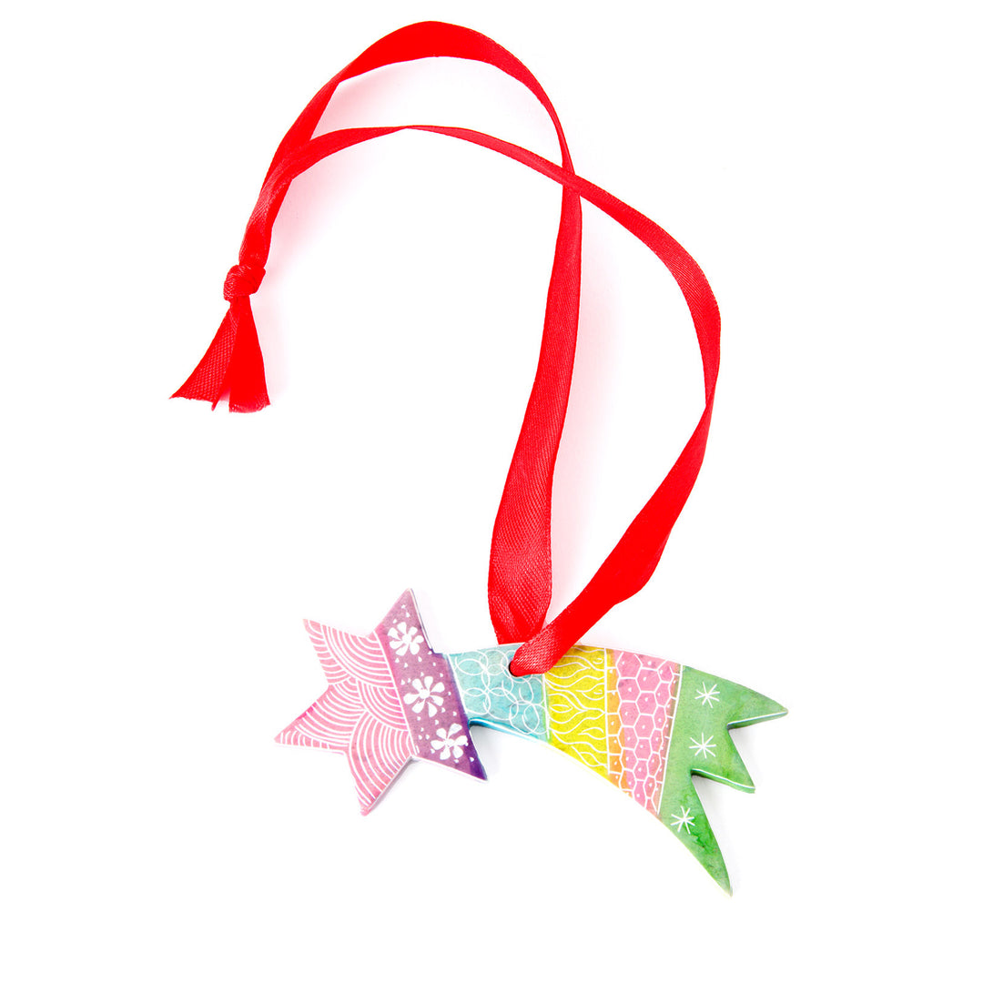 Colorful Soapstone Shooting Star Ornament  Swahili Imports   