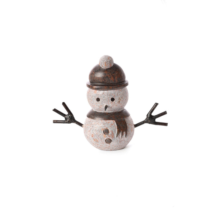 Small Stone and Metal Snowman Sculpture  Swahili Imports   