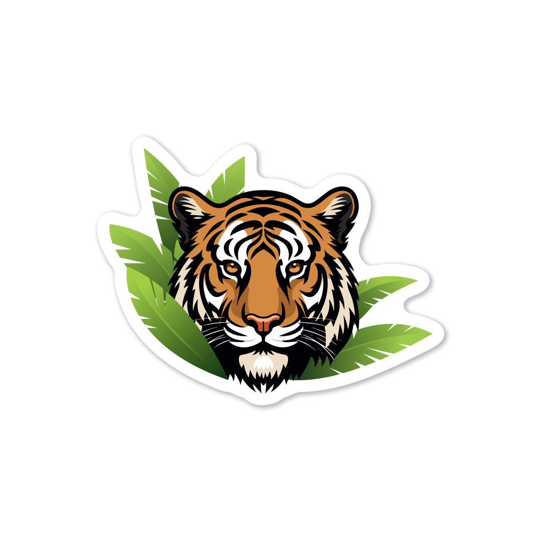 Tiger with Leaves Sticker Decorative Stickers Sticker Ninja