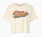 Ladies Crop Chicago Rainbow Tee