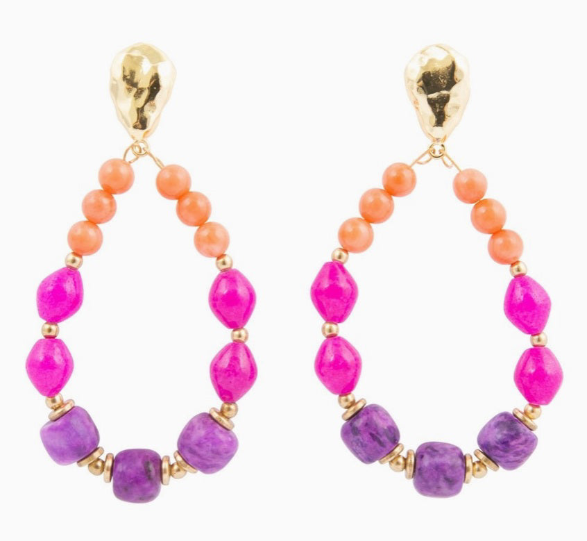 Bordeaux Purple Agate Shell Drop Earrings