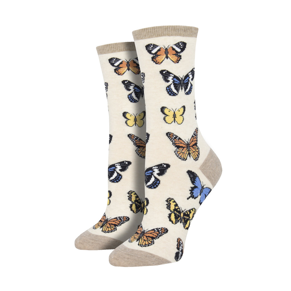 Women's Majestic Butterfly Socks - Beige