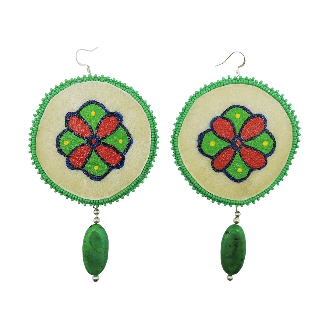 Green Bead Drop Rawhide Earrings by Carrie Moran McCleary Jewelry Field Museum Store   