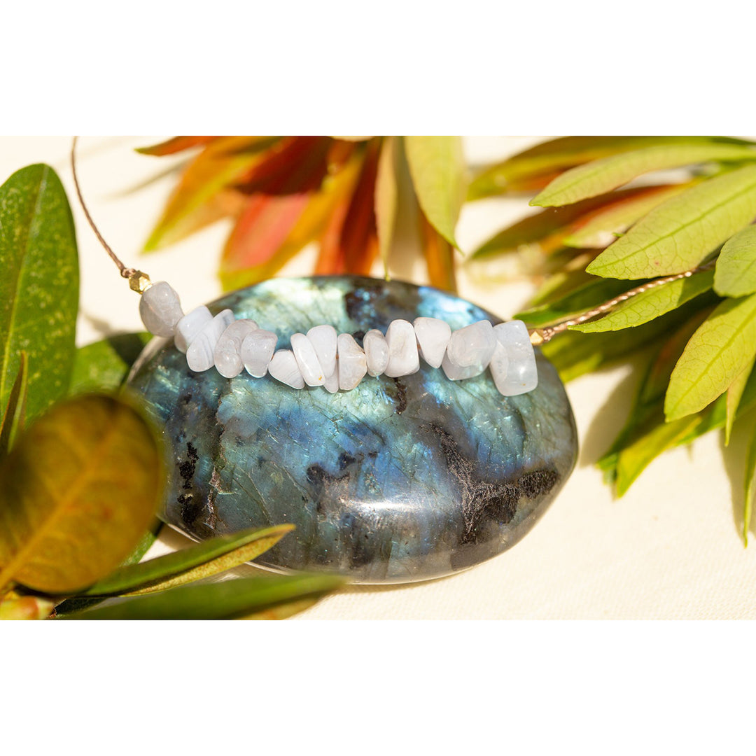 Blue Lace Agate Seed Necklace Jewelry SoulKu   