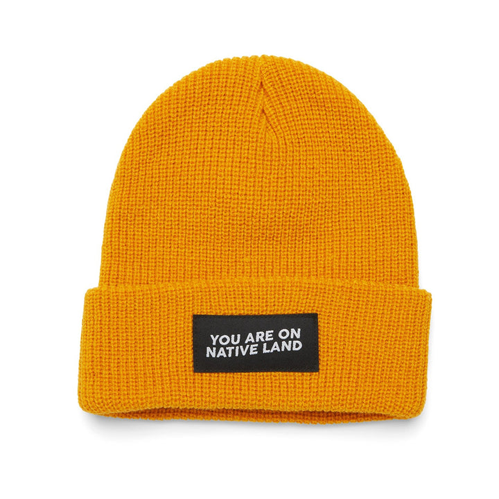 'You Are On Native Land' Beanie - Yellow Hats Urban Native Era   