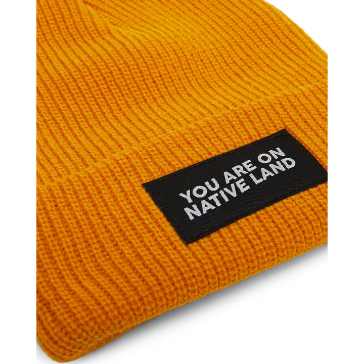 'You Are On Native Land' Beanie - Yellow Hats Urban Native Era   