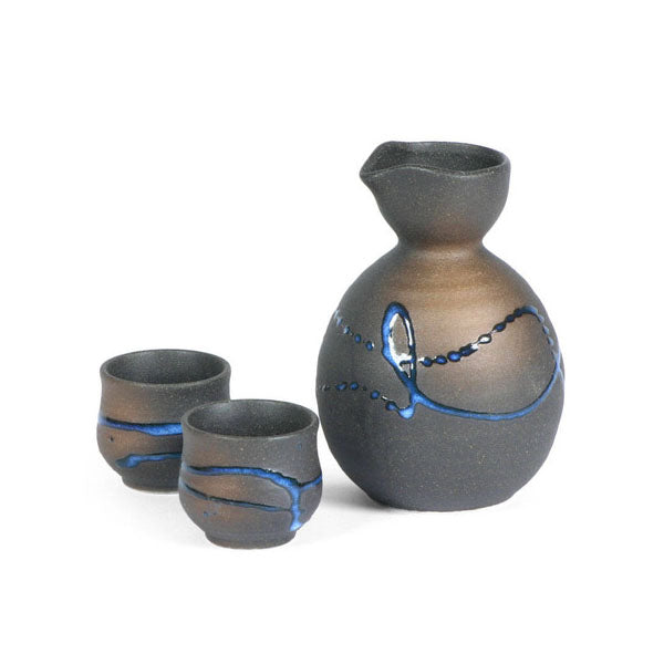 Blue Splatter Sake Set
