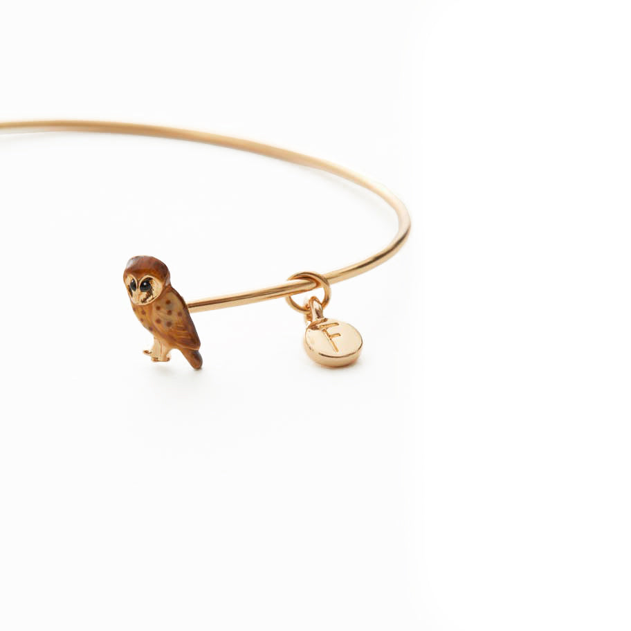 Enamel Barn Owl Bangle Bracelet