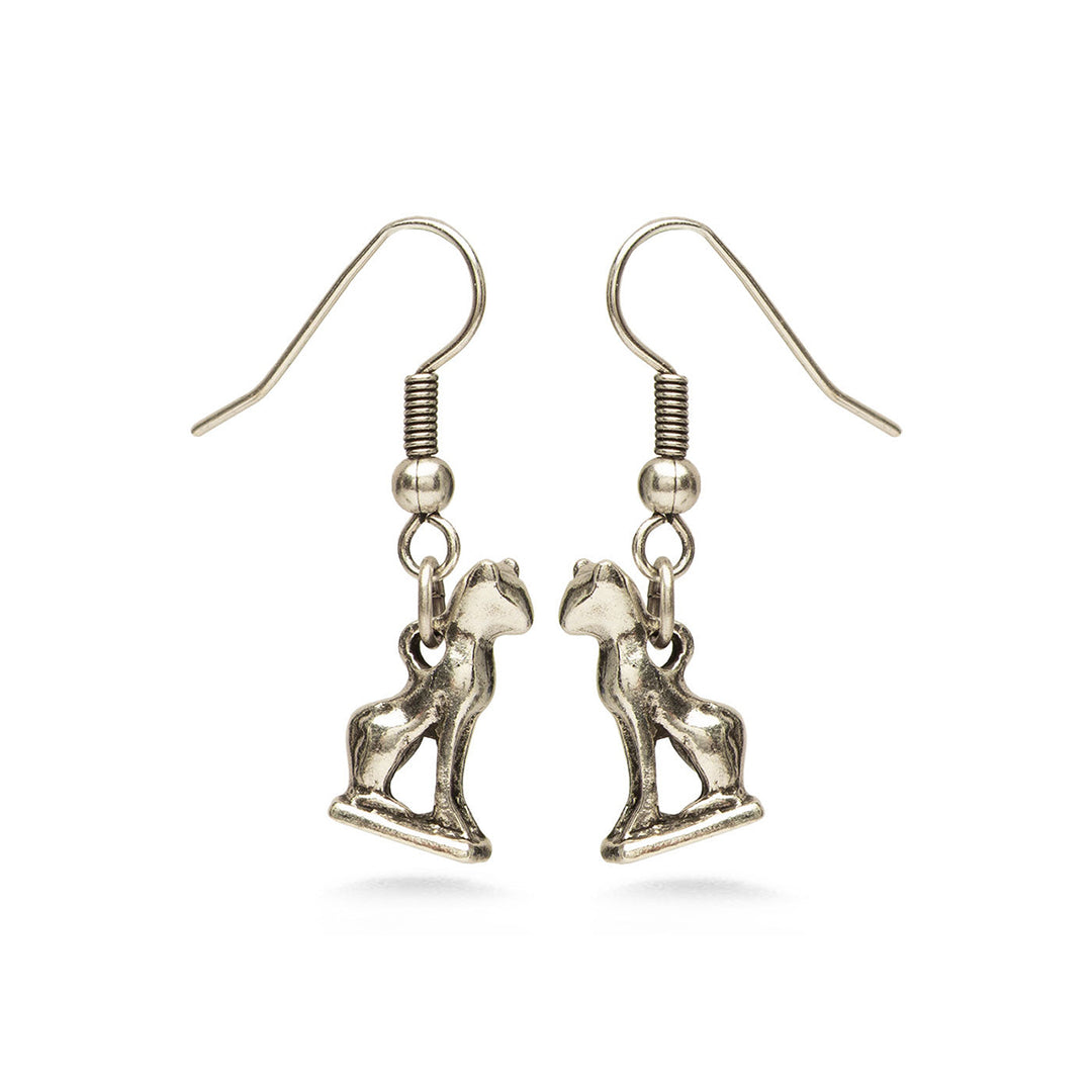 Bastet Cat Earrings - Antiqued Silver Finish