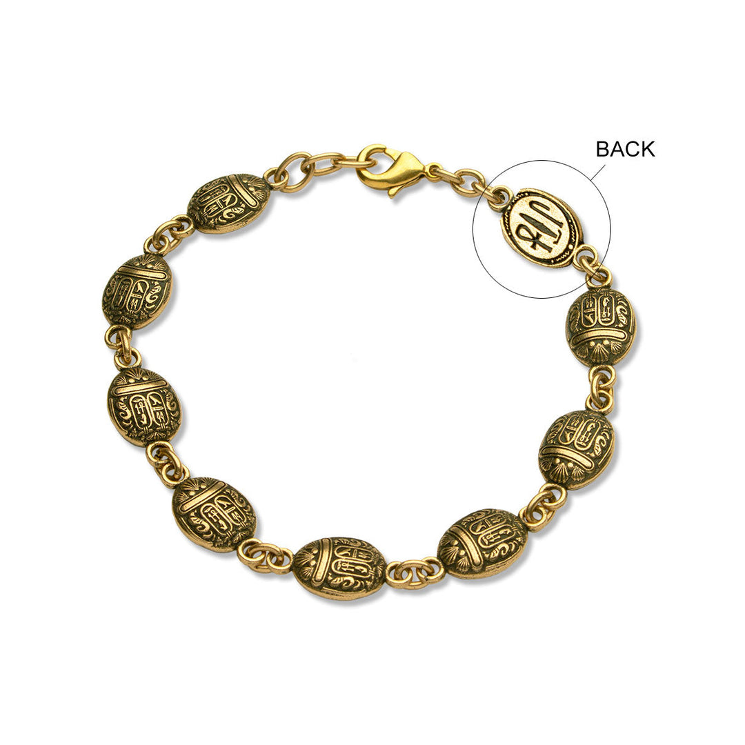 Scarab Link Bracelet - Antiqued Gold Finish