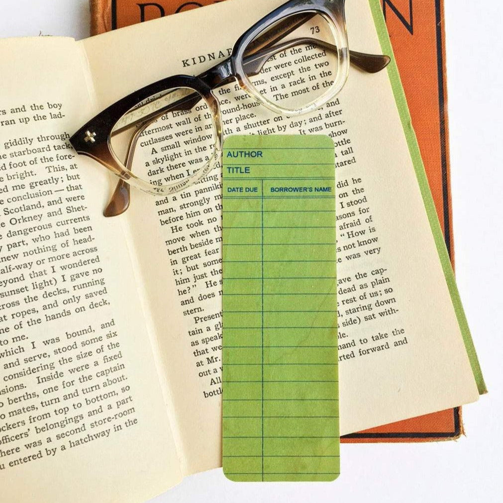 Green Library Book Card Wood Bookmark