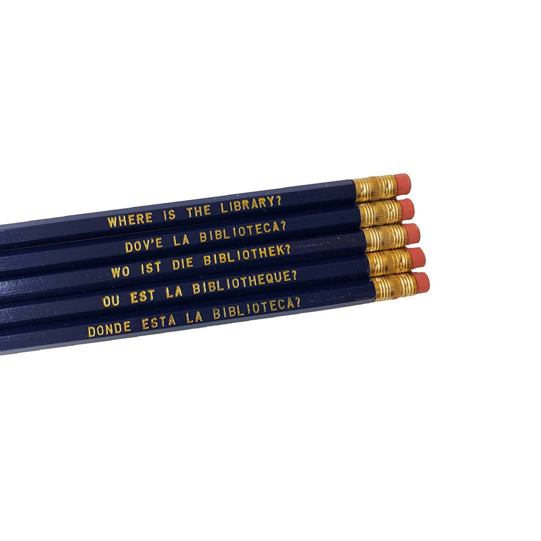 'Where is the Library' Language Pencil Set