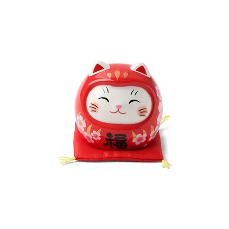 Small Daruma Fortune Cat Figurine