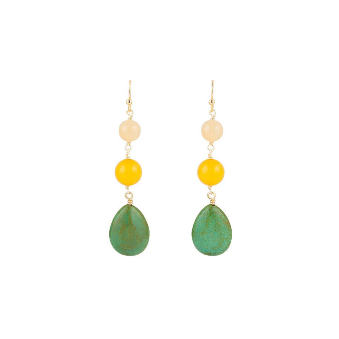 Hanging Yellow Jade and Turquoise Teardrop Earrings